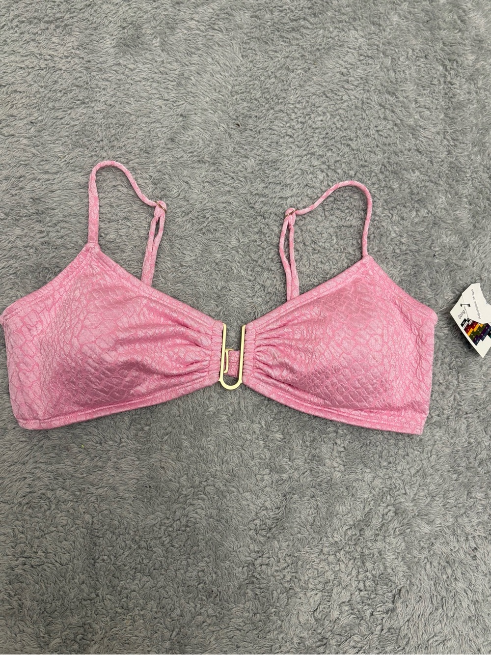 Time & Tru New Soft Pink Textured Swim Top with Gold Accent